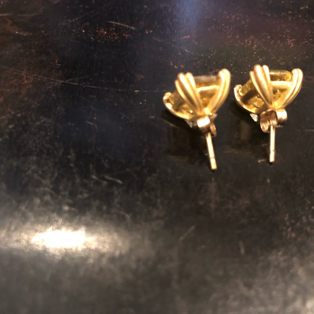 Slane & Slane Vintage 18k Gold Lemon Citrine Emerald Cut Earrings Studs - Picture 4 of 16